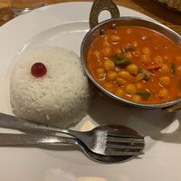 Chickpeas and vegetable curry with coconut milk and rice, this was my favourite   at Places Restaurant and Bar in Kathmandu