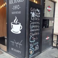 outside the shop at Cafés Richard Coffee House in Kutaisi