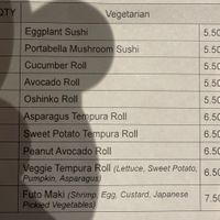 Vegan Sushi Menu  at Zen Asian Sushi Bar & Grill in Denver