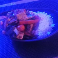 Tofu in black bean sauce with plain boiled rice at Gran Shang Hai in Mallorca