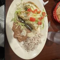 Potato tacos (omit the cheese) with rice and beans (vegan as is!) soooo good!!   at Gaby's Latin Flavors in Big Bear Lake