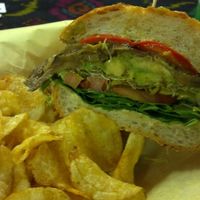 vegan garden sandwich on sourdough w/ jalapeno chips at Pot Pie Paradise in Hayward