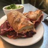Beet Ruben sandwich with chilli at Harlow in Portland
