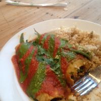 Enchiladas--lovely tender spinach and bell peppers! at Harlow in Portland