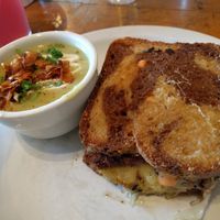Vegan Reuben Sandwich with soup at Harlow in Portland