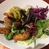 Mushroom bowl (vegan) at Vegtral Restaurace in Prague