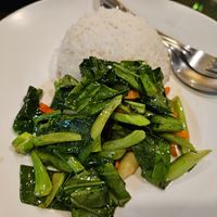 Sauteed Chinese broccoli over rice at Earl Thai Restaurant in Ayutthaya
