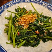 Morning glory, 60 Baht (stir-fried green veggy with lots of garlic and chili) at Try Me Thai Restaurant & Bar in Bangkok