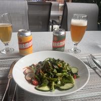 The freshest garden salad and non-Al beverages 🍻  at Frank's Organic Garden in Aurora