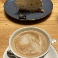 Cake and cappuccino  at Arbol de Seda in San Jose