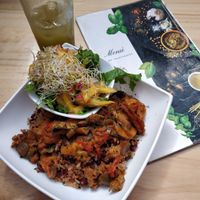 Rice and beans at Arbol de Seda in San Jose