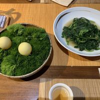 Vegan white chocolate with a passion fruit juice filling (eat whole!). Leafy veg “banlangen"  at Qing Ya Cha Su - 青雅茶素 in Hangzhou