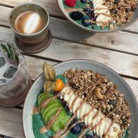 Popeye bowl, capuccino and strawberry matcha  at Eleven 11:11 Eleven in Hamburg