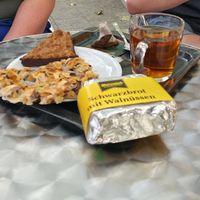 One vegan snack and vegan schwarbrot at Bäckerei Merzenich in Cologne