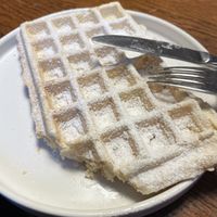 Waffle with powdered sugar   at Lebenshof MutimBauch in Ottenhoefen Im Schwarzwald