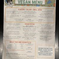 Vegan menu  at Flying Saucer Pizza Company in Salem