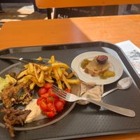 Fries, salad, dips, cake etc. Very good and freshly prepared lunch at Miam Collectif at MIAM Collectif in Perpignan