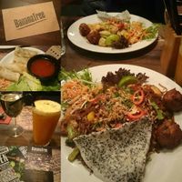 tonight 's meal: vegan springrolls, vegan noodles and vegan fried rice at Banana Tree - Westbourne Grove in West London
