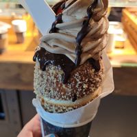 Vegan chimney cake with hazelnut gelato at Little Chimney Gelato & Bakery in Prague