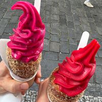 Left/Dragon fruit, right/raspberry   at Little Chimney Gelato & Bakery in Prague