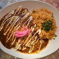 Enmolada with jackfruit carnitas at Vegano Mexicano in Portland