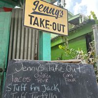 Sign out front  at Jenny's To Go Food in Caye Caulker