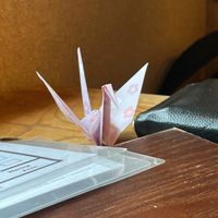 Cute origami crane I was gifted  at Ogura Cha-Ya in Kyoto