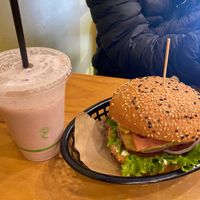 Bbq chicken burger and strawberry milkshake  at Gorilla Kitchen - Civic in Auckland