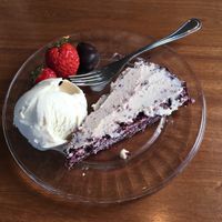 Raw carrot and blueberry cake with vegan vanilla ice cream, a combo to die for  at Silva in Eyjafjardarsveit
