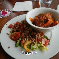 Vegan Italian vegetables with a very good salad (it had watermelon in it!) and raw dressing at Silva in Eyjafjardarsveit