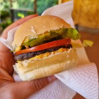 Hamburguer vegano de feijão at Ecovila Coração da Mata in Brumadinho