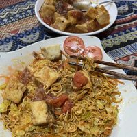 Fried noodles and Tofu in tomato sauce  at Quynh Nhu in Ha Giang