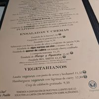 menu at Sra. Smith in Madrid