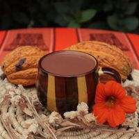 Bebida caliente a base de cacao, leche de quinua y especias. at Ayni Cacaoteria Cultural in Sucre