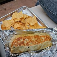 Burrito, with added vegan potato chorizo, minus cheese and sour cream at Tipsy Putt in Monterey