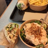 Coleslaw salad, fries, swiss wrap at Swing Kitchen in Zurich