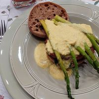 Tempeh Hollandaise with asparagus and spinach! at Salisbury House at Bethany Beach in Frankford