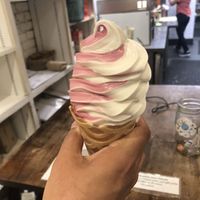 Black current and vanilla soft serves   at MooShoes in New York City