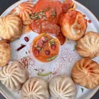 Vegan momo platter (boiled, fried and chilli)   at Momos in Liverpool