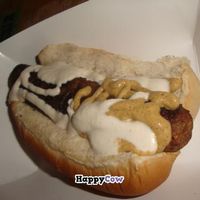 homemade hot dog with toppings at Yeah Dawg - Food Cart in Brooklyn