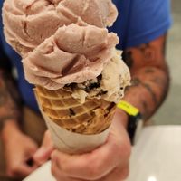 Strawberry balsamic and peanut butter cookie at Blue Cow Ice Cream Co. in Fredericksburg
