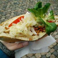 Täschle (like Döner) with mustard sauce, onions, kraut at Tofustand Freiburg - Maybe closed in Freiburg
