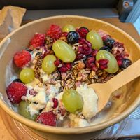 Müsli and yogurt from the fruit bar. at REWE Voll Pflanzlich in Berlin
