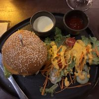   Beyond meat burger with salad and a side portion of fries, was very tastyy  at Mercy Republic in Bangkok