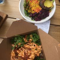 Bottom is the burger with salad subbing the bread at The Cinnamon Snail in New York City