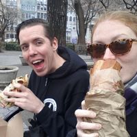 Tucking into our lunch! at The Cinnamon Snail in New York City