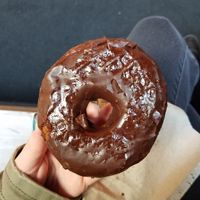 Vegan donut with chocolate icing at The Cinnamon Snail in New York City