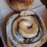 Cinnamon roll and Creme brulé donut at The Cinnamon Snail in New York City