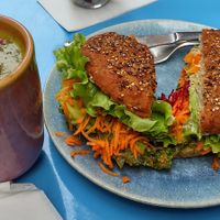 Large soup and avocado sandwich at Bio Fred in Geneva