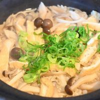 Locally-grown rice cooked in a ceramic pot with seasonal vegetables. at Komedoko Shokudo - こめどこ食堂 in Hiroshima